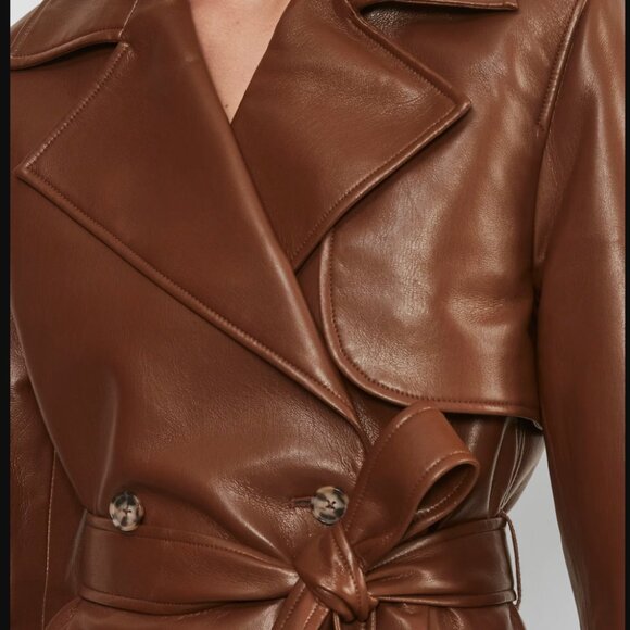 NEW Aritzia Babaton New Tabloid Vegan Leather Trench Coat in Cognac Brown - Picture 8 of 10